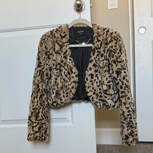 Bebe Women's Animal Print Teddy Jacket